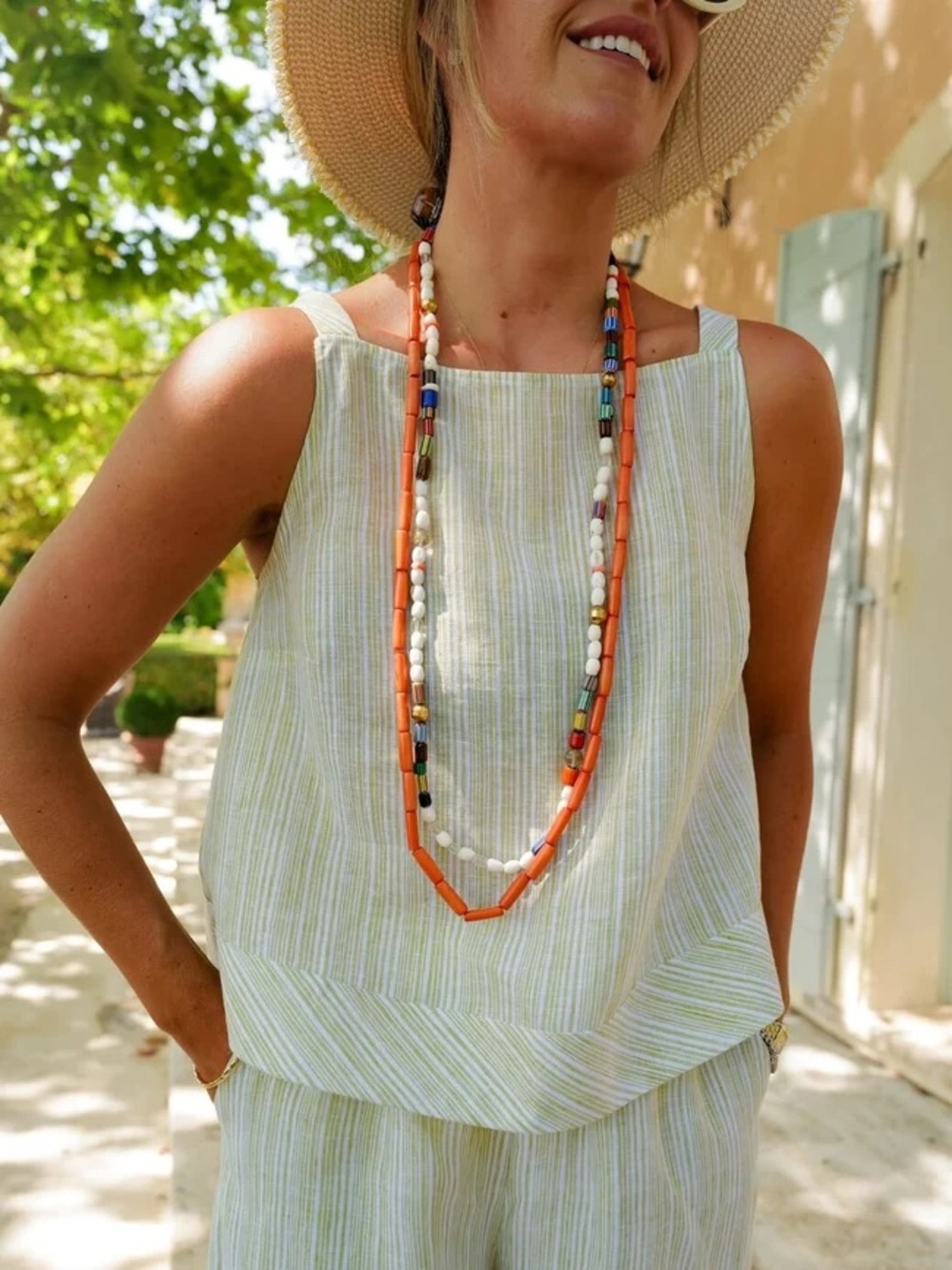 Buru Stokes Swing Top - Green Linen Stripe - S
